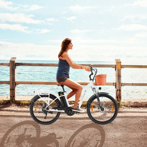 Bicicleta Eléctrica TTGO YY-26ST - Motor 250W Batería 36V14.5AH Ruedas de 26 Pulgadas Velocidad Máxima de 25 km/h Freno de Disco Mecánico - Blanco