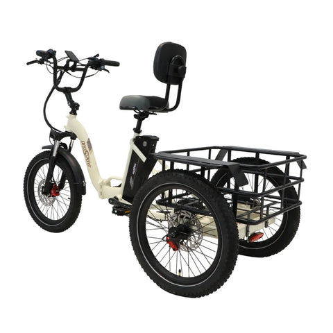 Bicicleta Eléctrica de Tres Ruedas ONESPORT OT30 - Motor 500W Batería 48V13AH Neumáticos de 20 pulgadas Frenos de Disco Hidráulicos - Blanquecino