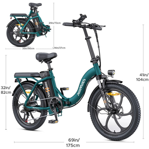 Bicicleta Eléctrica HillMiles MilePort 1 – Motor 250W Batería 36V13Ah Neumáticos De 20 Pulgadas Freno De Disco Mecánico - Verde