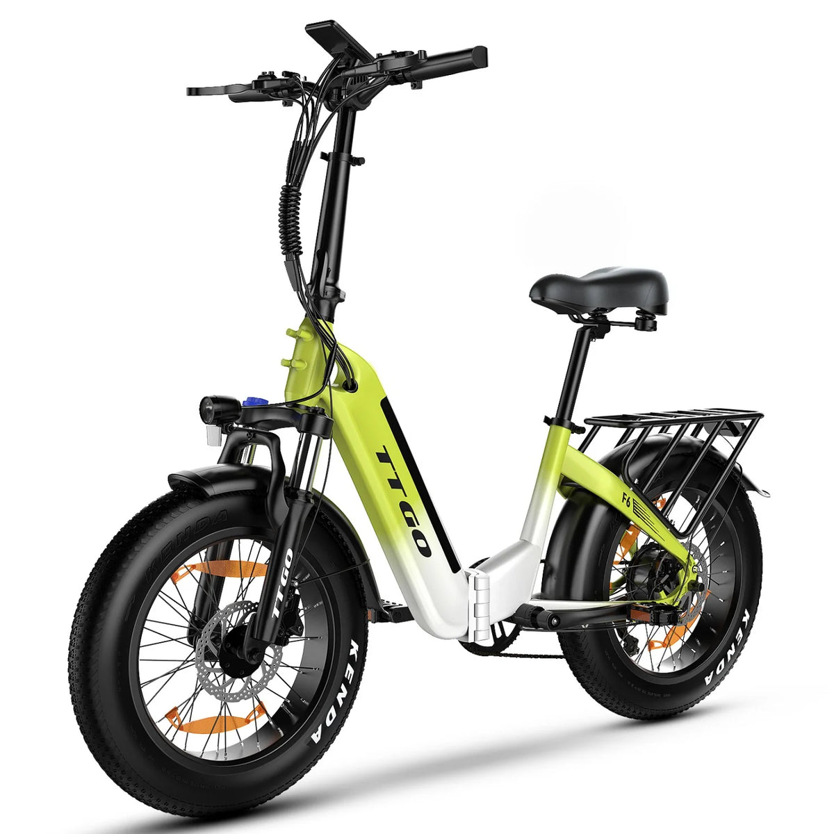 Bicicleta Eléctrica TTGO F6 - Motor 250W Batería 36V25AH Ruedas de 20 Pulgadas Freno de Disco Hidráulico - blanco verde
