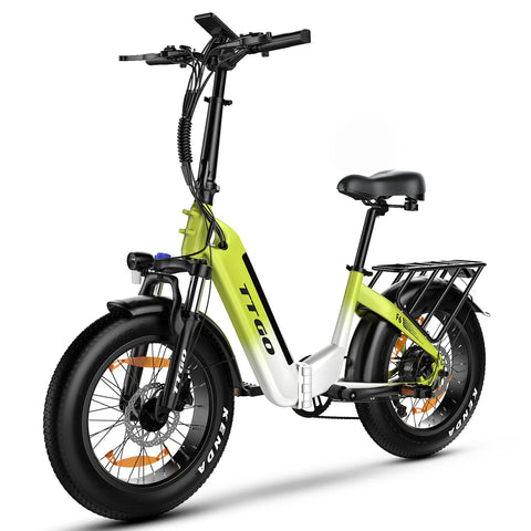 Bicicleta Eléctrica TTGO F6 - Motor 250W Batería 36V25AH Ruedas de 20 Pulgadas Freno de Disco Hidráulico - blanco verde
