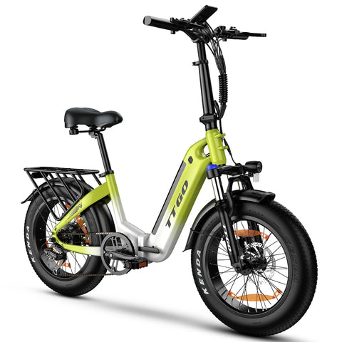 Bicicleta Eléctrica TTGO F6 - Motor 250W Batería 36V25AH Ruedas de 20 Pulgadas Freno de Disco Hidráulico - blanco verde