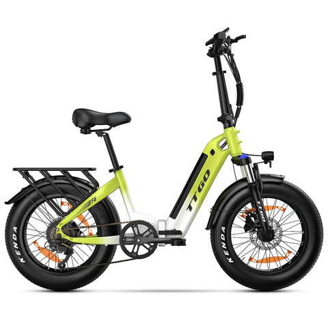 Bicicleta Eléctrica TTGO F6 - Motor 250W Batería 36V25AH Ruedas de 20 Pulgadas Freno de Disco Hidráulico - blanco verde