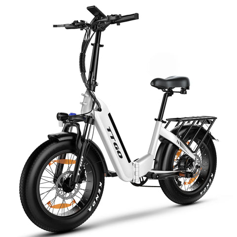 Bicicleta Eléctrica TTGO F6 - Motor Batería 250W 36V25AH Ruedas de 20 Pulgadas Freno de Disco Hidráulico - Blanca
