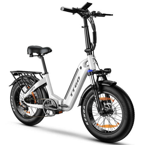 Bicicleta Eléctrica TTGO F6 - Motor Batería 250W 36V25AH Ruedas de 20 Pulgadas Freno de Disco Hidráulico - Blanca