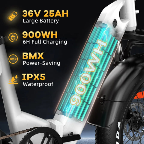 Bicicleta Eléctrica TTGO F6 - Motor Batería 250W 36V25AH Ruedas de 20 Pulgadas Freno de Disco Hidráulico - Blanca