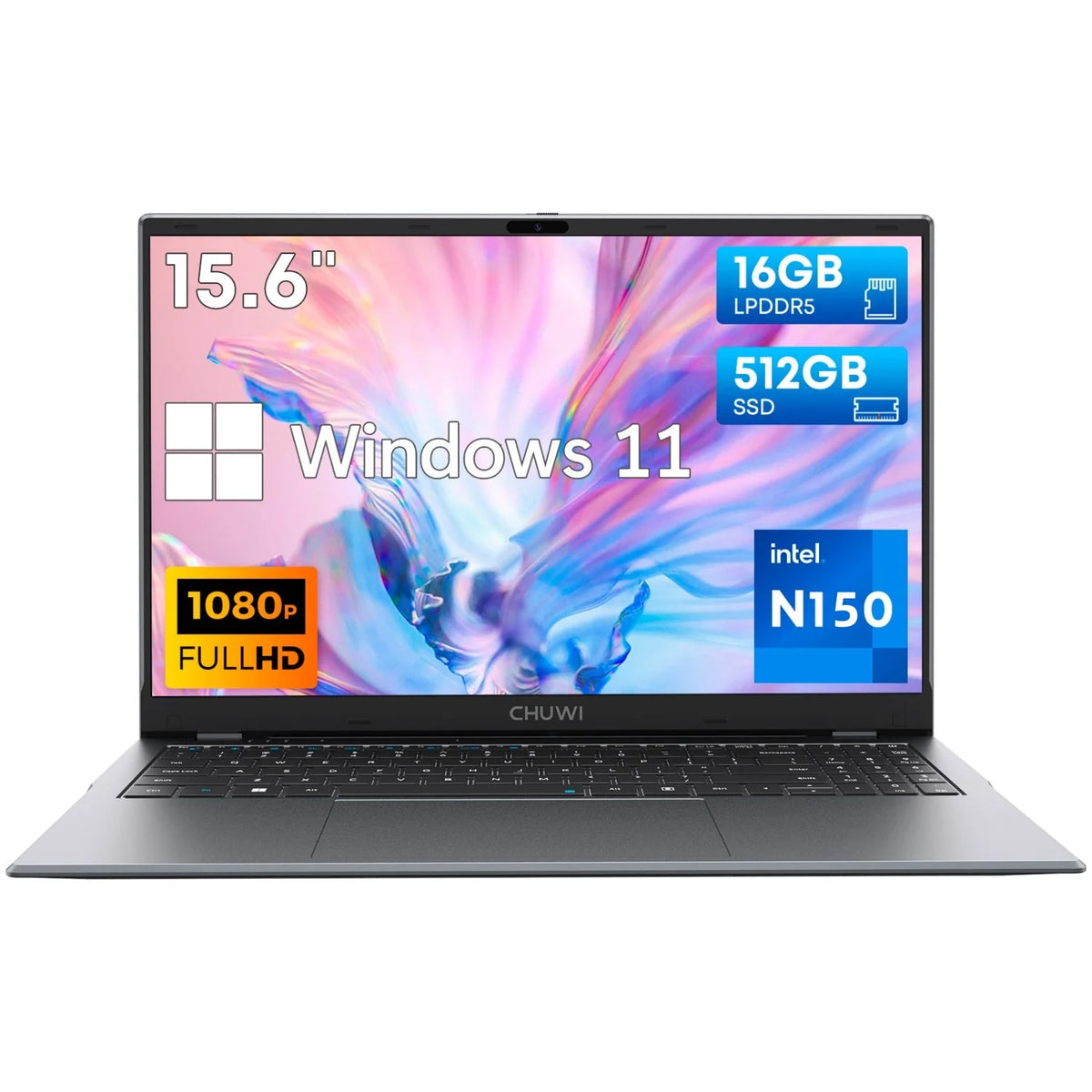 Laptop CHUWI Gemibook Plus - Procesador Intel N150 15.6"  Pantalla 16GB +512GB Batería 5000mAh - Gris
