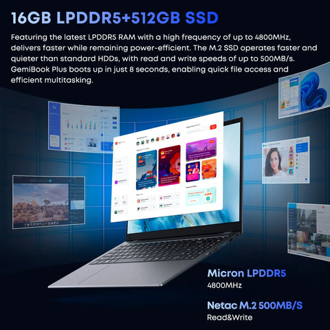 Laptop CHUWI Gemibook Plus - Procesador Intel N150 15.6"  Pantalla 16GB +512GB Batería 5000mAh - Gris