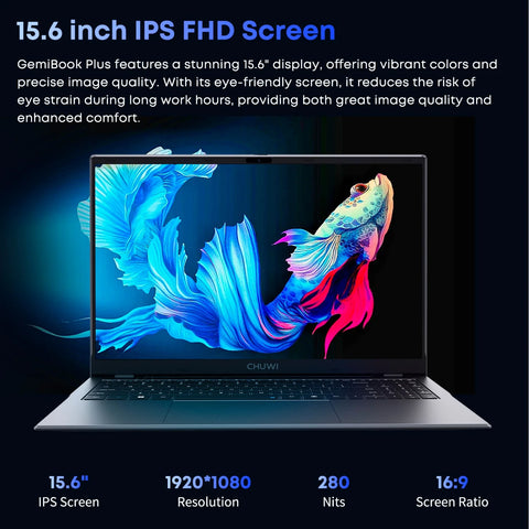 Laptop CHUWI Gemibook Plus - Procesador Intel N150 15.6"  Pantalla 16GB +512GB Batería 5000mAh - Gris