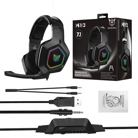 Auriculares Gaming ONIKUMA K10 RGB Con Micrófono Y Diadema Ajustable - Negro