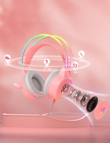 Auriculares Gaming ONIKUMA X15 PRO RGB Con Micrófono Y Diadema Ajustable - Rosa