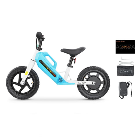 AOKDA AO-K8 Bicicleta De Equilibrio Eléctrica Para niños - Motor 180W Batería 21.6V5.2AH Neumático 12" - Azul