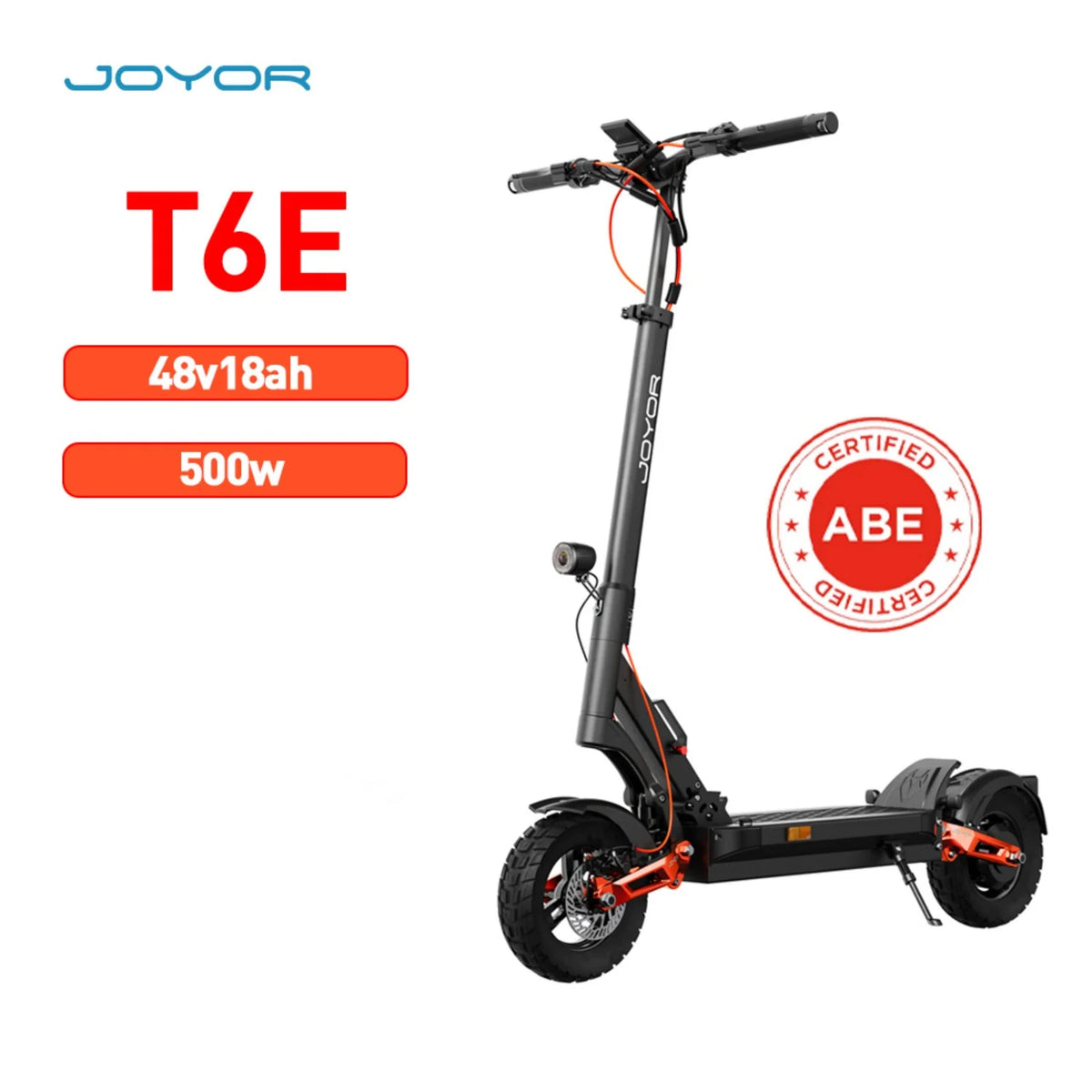 JOYOR T6E Plegable Patinete Eléctrico Certificación ABE - Motor 500W Batería 48V18AH Neumáticos 10" - Negro
