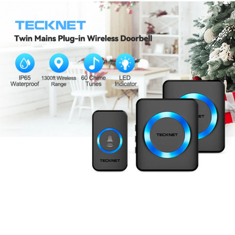 TECKNET HWD01888 Timbre inalámbrico - 5 volúmenes 60 tonos - LED - Negro