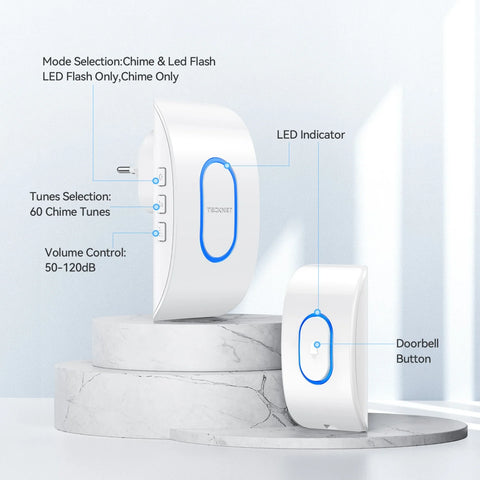 TECKNET TK-WD004 Timbre Inalámbrico Resistente Agua 60 Tonos 400m  - Blanco