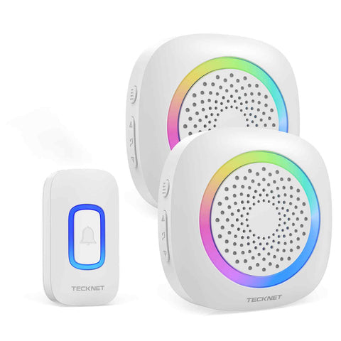 TECKNET TK-WD996 Timbre Inalámbrico - 60 Tonos 400m alcance - 1 emisor + 2 receptores - Blanco
