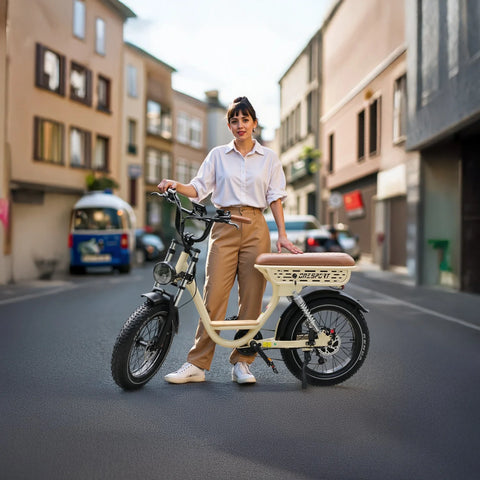 Bicicleta Eléctrica ONESPORT W77 - Motor 250W Batteria 48V18AH 20" Pneumatici Frenos Hidráulicos - Beige