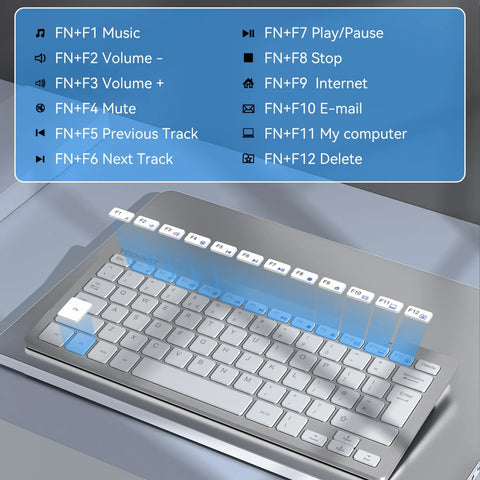 TECKNET X315 Teclado Inalámbrico Ergonómico - 2.4GHz - 78 Teclas  -Silencioso  - Plateado
