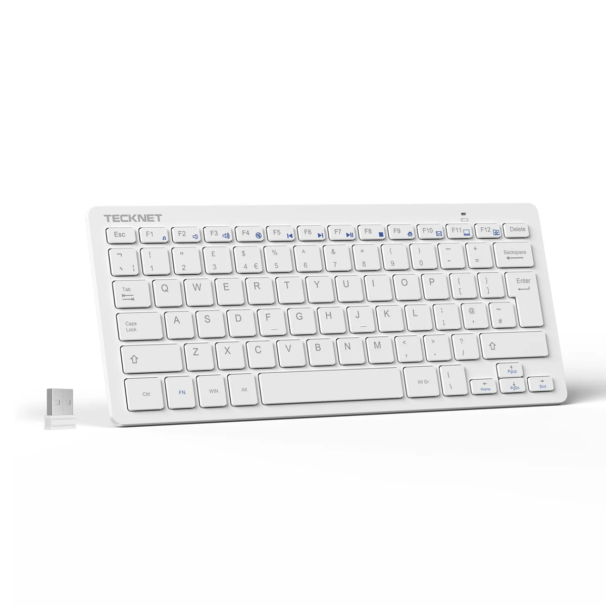 TECKNET X315 Teclado inalámbrico ergonómico - 78 teclas ultrafino y silencioso - Blanco