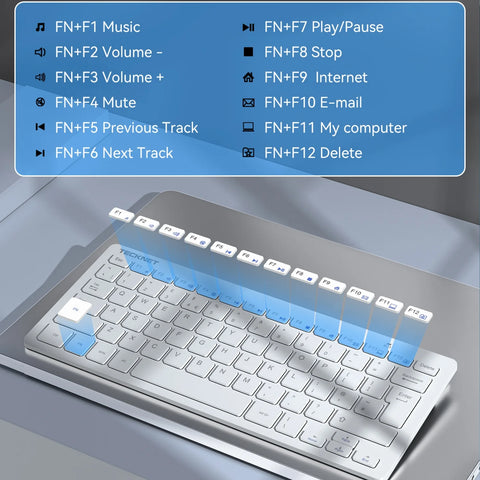 TECKNET X315 Teclado inalámbrico ergonómico - 78 teclas ultrafino y silencioso - Blanco