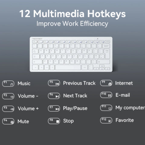 TECKNET X315 Teclado inalámbrico ergonómico - 78 teclas ultrafino y silencioso - Blanco