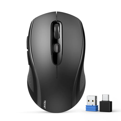TECKNET EWM01832 Ratón Ergonómico - Inalámbrico 6 DPI Bluetooth/USB - Negro