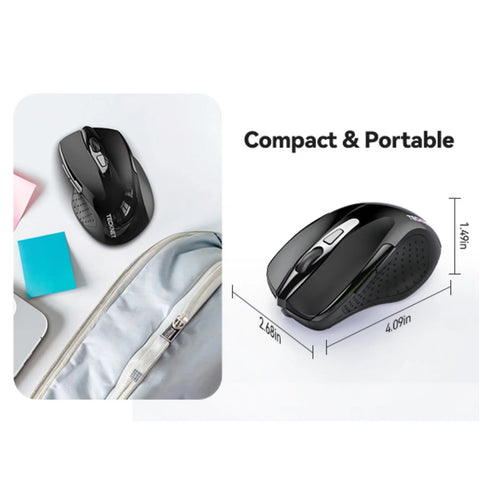 TECKNET M003 Ratón - inalámbrico ergonómico silencioso -recargable 6 DPI - Negro