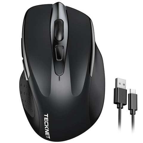 TECKNET TK-MS009 Ratón Inalámbrico Ergonómico 6 DPI Clic Silencioso USB - Negro