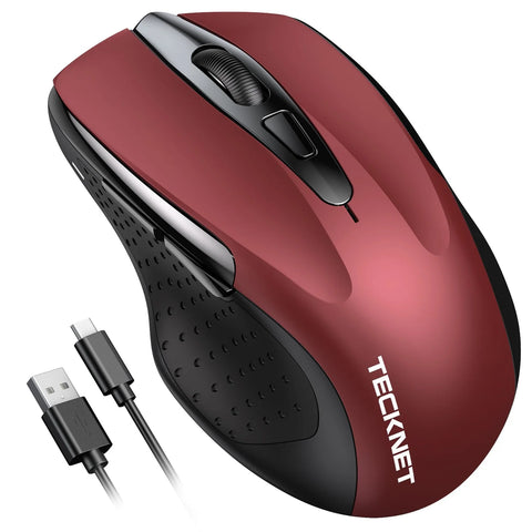 TECKNET TK-MS009 Ratón inalámbrico ergonómico silencioso - 6 DPI ajustable - Rojo