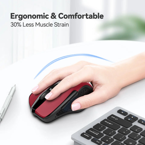 TECKNET TK-MS009 Ratón inalámbrico ergonómico silencioso - 6 DPI ajustable - Rojo