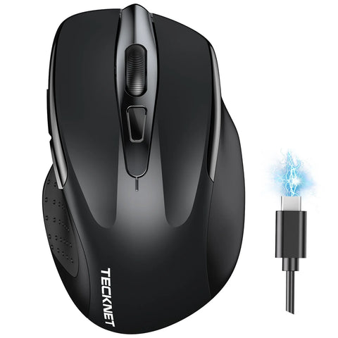 TECKNET TK-MS317 Ratón Inalámbrico Ergonomico - Silencioso - 6 DPI - Recargable - Negro