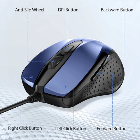 TECKNET UM013 Ratón Ergonómico - Con cable 4 DPI Duradero  - Azul