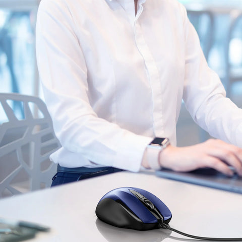 TECKNET UM013 Ratón Ergonómico - Con cable 4 DPI Duradero  - Azul