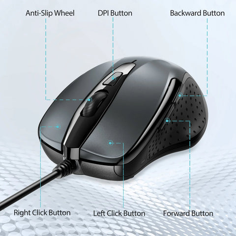 TECKNET UM013 Ratón Ergonómico - Con cable 4 DPI Duradero  - Gris