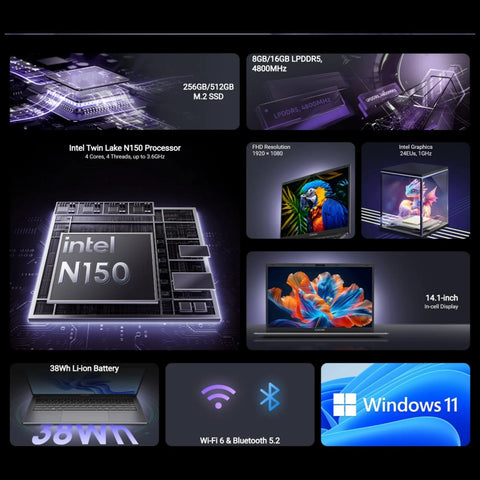 CHUWI GemiBook XPro Laptop - ProcesadorIntel N150 Pantalla 14.1" 16GB+512GB Batería 5000mAh Windows 11 Home - Gris