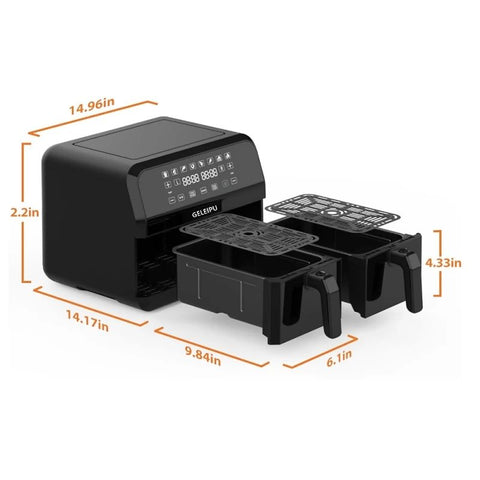 Freidora de Aire GELEIPU-DL28 - Potencia 1800W Capacidad 10L 8 Modos de Cocción - Negro