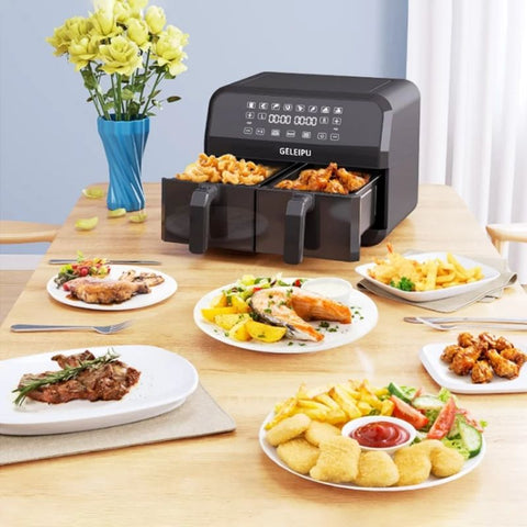 Freidora de Aire GELEIPU-DL28 - Potencia 1800W Capacidad 10L 8 Modos de Cocción - Negro