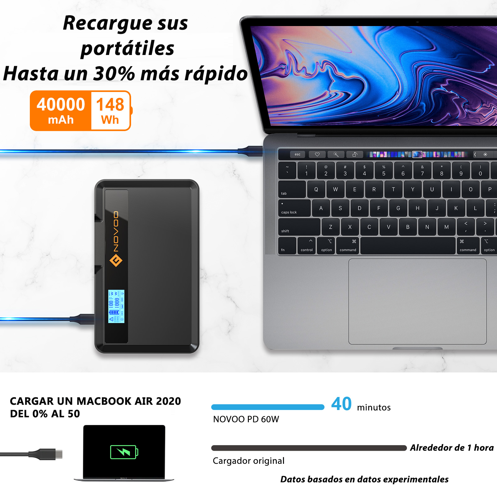 Power Bank NOVOO SPS100 - 100W, 148Wh, Carga rápida Type-C PD 60W - Batería portátil