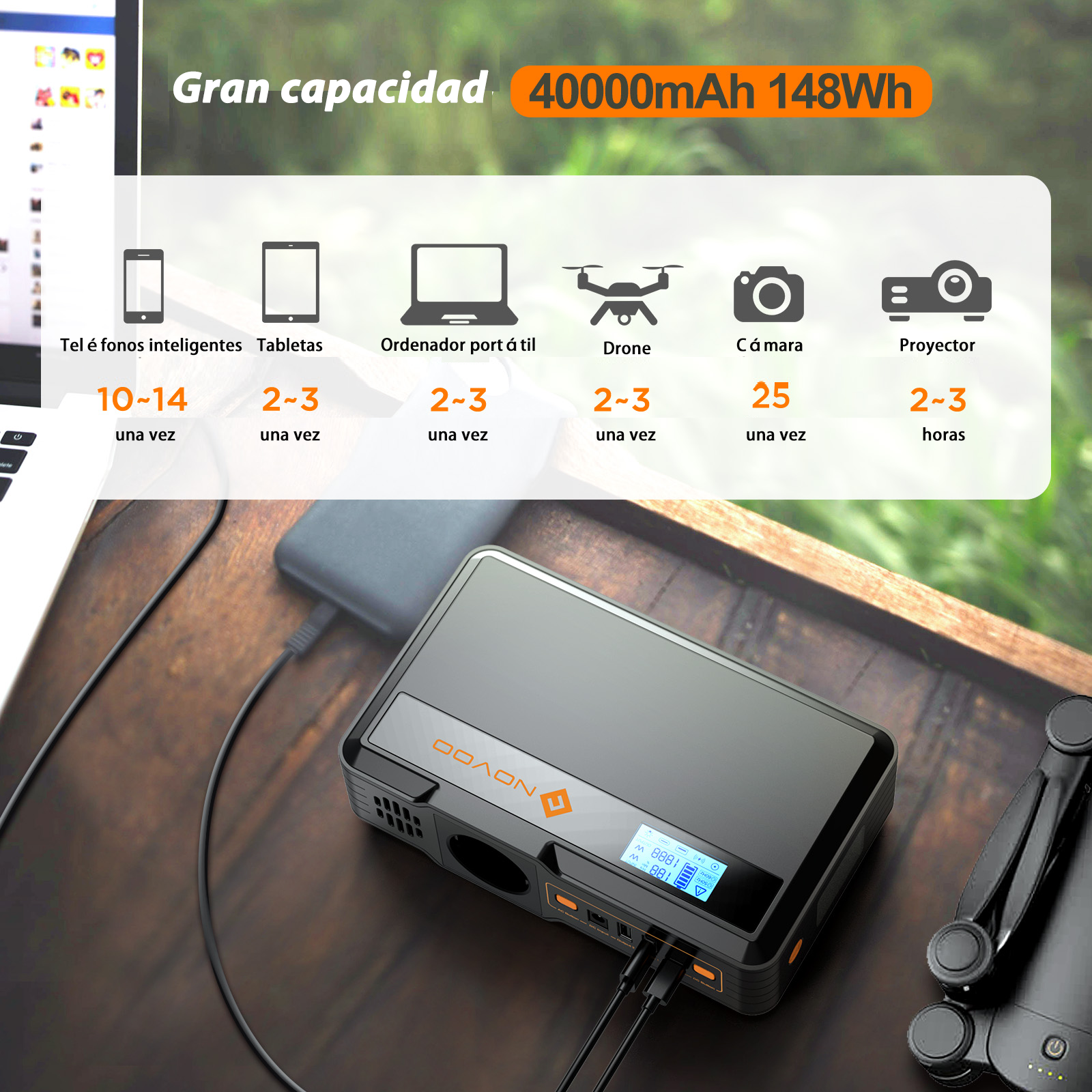 Power Bank NOVOO SPS100 - 100W, 148Wh, Carga rápida Type-C PD 60W - Batería portátil
