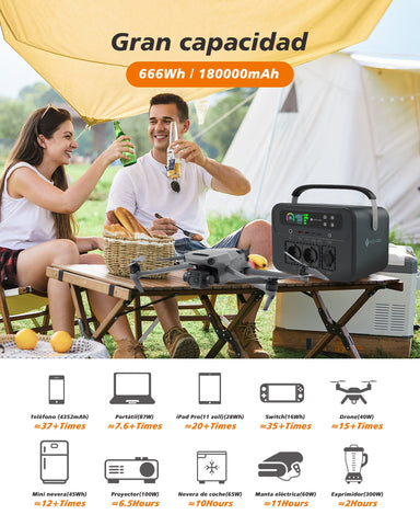 Power Bank NOVOO RPS700 - 700W, 666Wh, Carga rápida Type-C PD 100W - Batería portátil