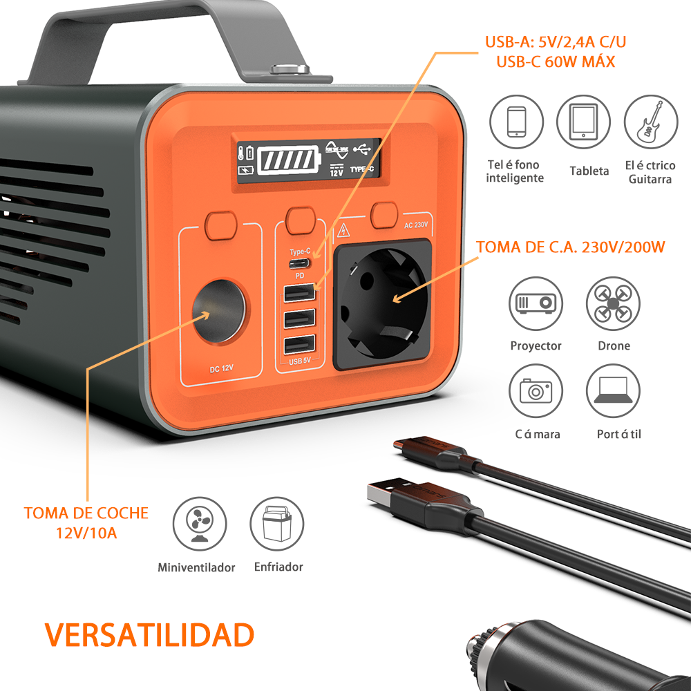 Power Bank NOVOO Q200 - 200W, 230Wh, Carga rápida Type-C PD 60W - Batería portátil