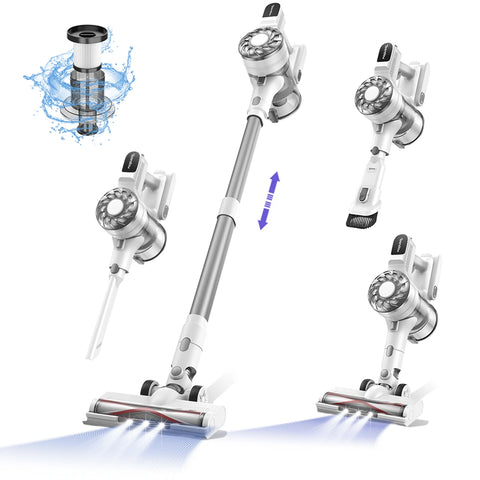 Aspiradora inalámbrica Teendow V08 Pro - 250 W de potencia, 25 000 Pa de succión, 35 minutos de autonomía, 2,85 kg de peso - Blanca