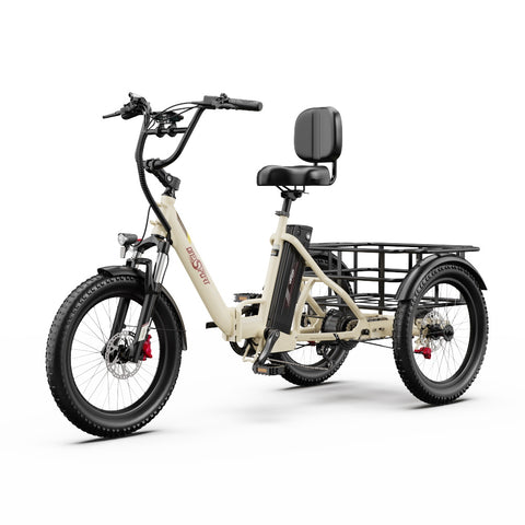 Triciclo Eléctrico ONESPORT OT30 PRO - Motor 500W Batería 48V18AH Neumáticos De 20 Pulgadas Frenos De Disco – Beige