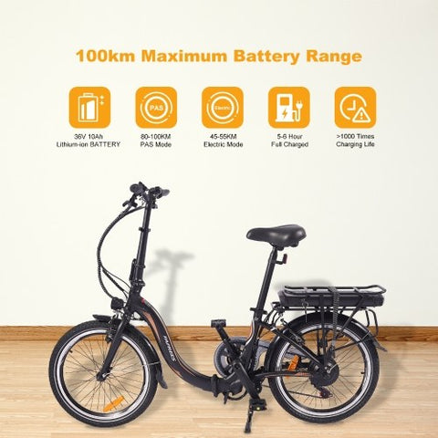 FAFREES 20F054 Bicicleta Eléctrica 250W | Autonomía 50KM | Freno de Disco | Color Negro