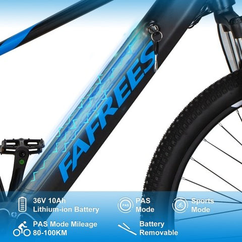 ¡Descubre la bicicleta eléctrica FAFREES KRE27.5 de 250W! ¡90KM de autonomía y frenos de disco! ¡Color azul