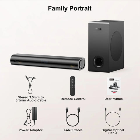 Hiwill A21 Barra de Sonido - 2.1 Canales 200W Con Subwoofer 5.25” Para TV - Negro