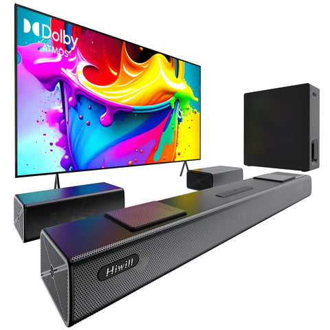 Barra de Sonido Hiwill A512 - 5.1.2CH 450W Dolby Con Subwoofer 6.5" y Altavoces - Negro