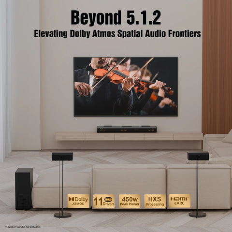 Barra de Sonido Hiwill A512 - 5.1.2CH 450W Dolby Con Subwoofer 6.5" y Altavoces - Negro