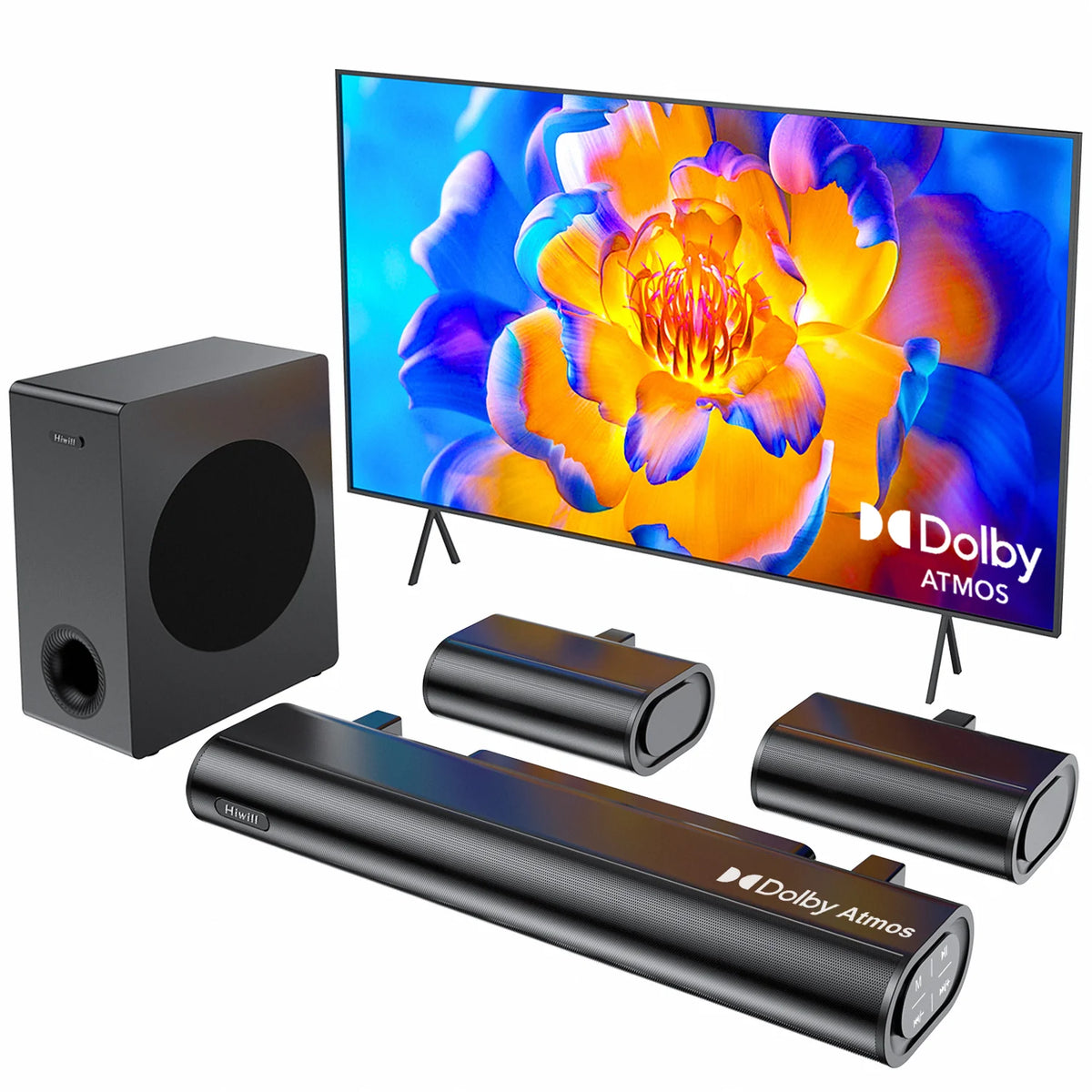 Hiwill A51 Barra de Sonido - 5.1 Dolby Atmos 380W Con Subwoofer 5.25" 2 Altavoces Surround - Negro