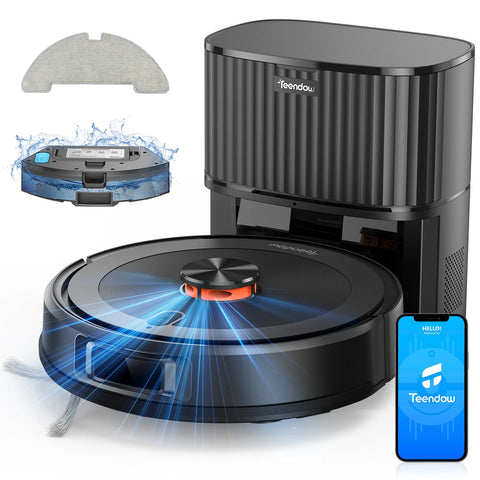 Aspiradora robot Teendow D10S Plus - 5000 Pa de potencia de succión, batería de 3200 mAh, depósito de 300 ml, 180 minutos de autonomía, 70 dB de silencio - Negra
